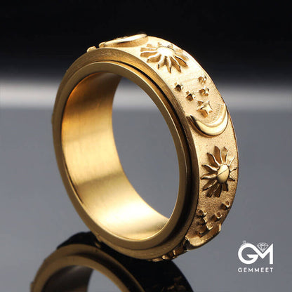 Cool Sun Moon & Star Band Ring