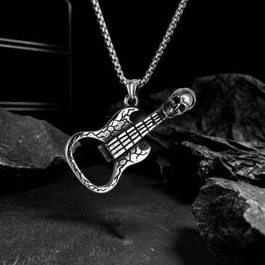 Men's Skull Guitar Bottle Opener Necklace