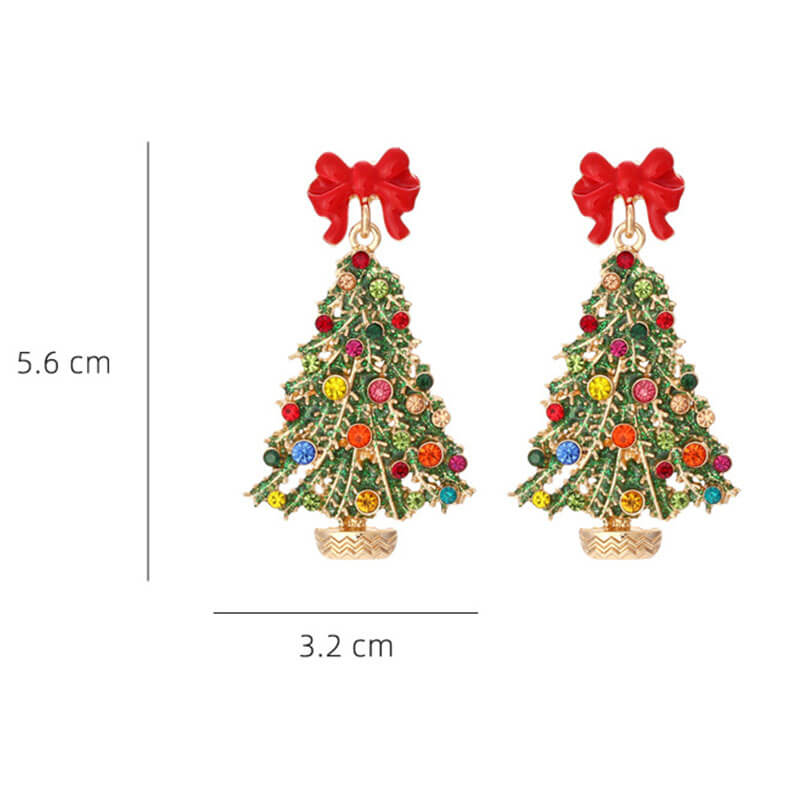 Christmas Earrings Alloy Drip Oil Bow Knot Christmas Tree Inlaid Color Zircon Earrings