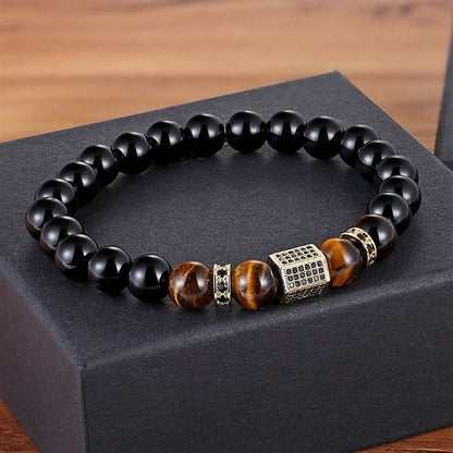 Men's Frosted Black Bead Tiger Eye Bracelet