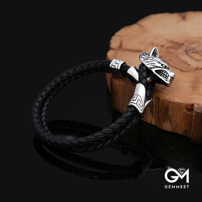 Simple Wolf Head Stainless Steel Woven Bracelet