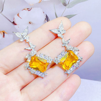 Butterfly Yellow Diamond Earrings Light Luxury Fairy Spirit Butterfly Love Pink Diamond Earrings