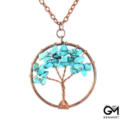 Tree of Life Red Copper Crystal Necklace