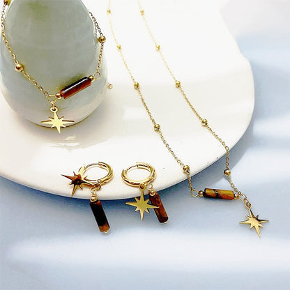 Natural Tiger Eye Star Pendant Earrings Necklace Bracelet