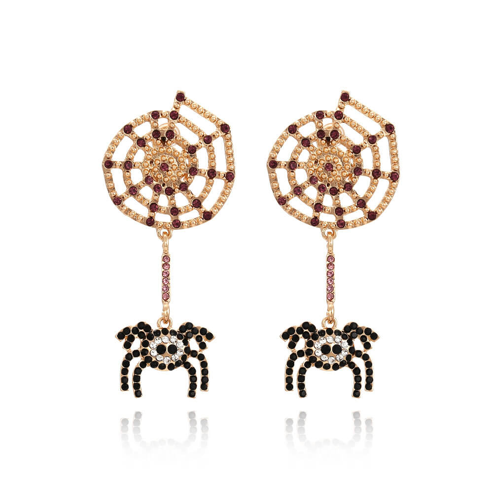 Halloween Spider Web Earrings Full Paved Zircon Spider Earrings Retro Fashion Insect Earrings