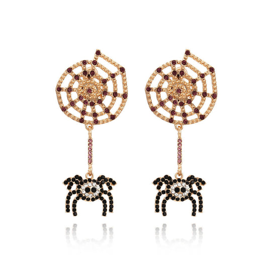 Halloween Spider Web Earrings Full Paved Zircon Spider Earrings Retro Fashion Insect Earrings