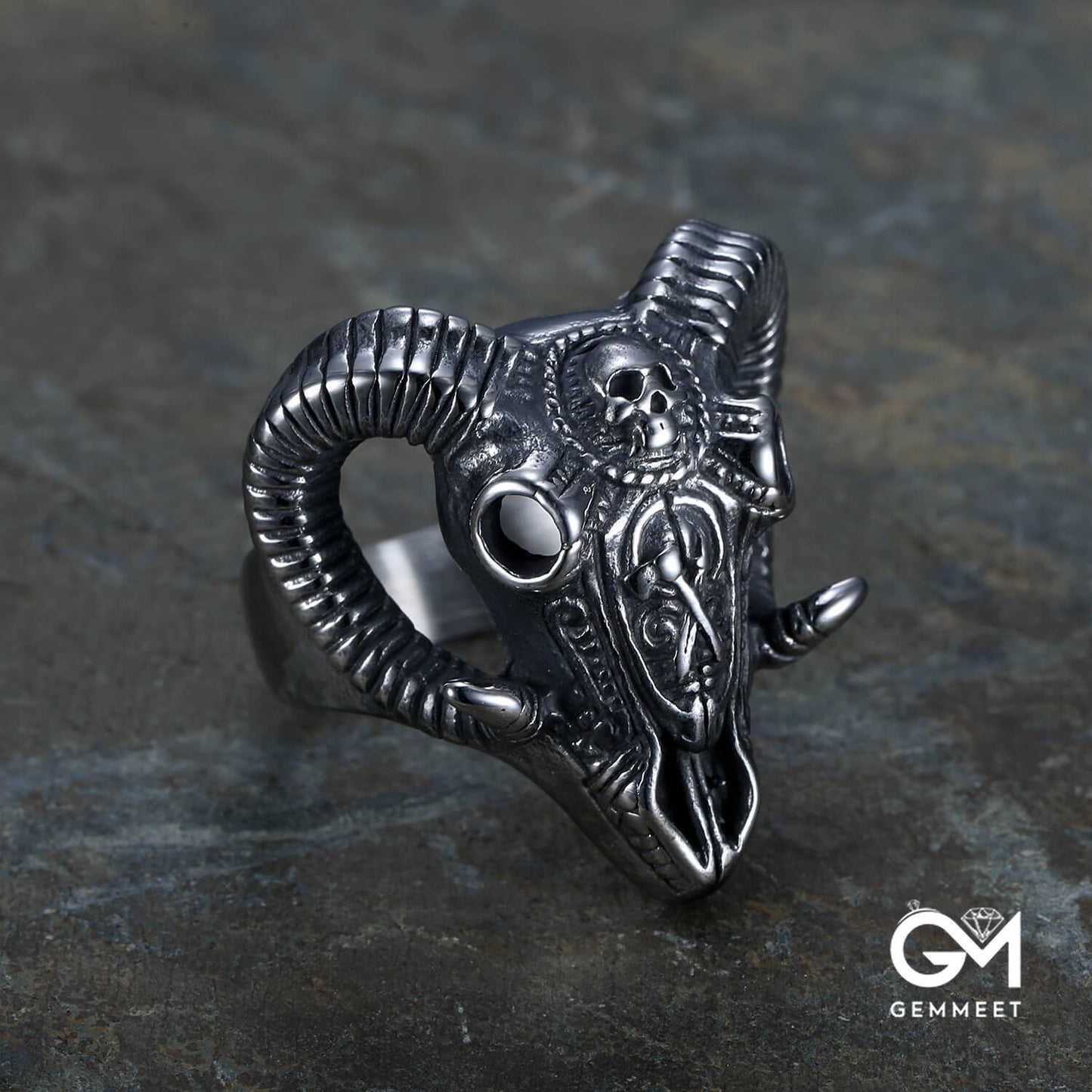 Satan Sheep's Head Titanium Steel Polished Men's Ring