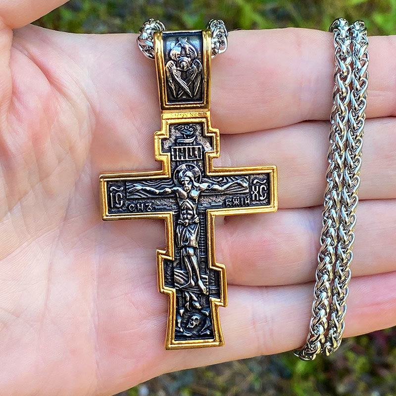 Large Antique Steel Cross Necklace