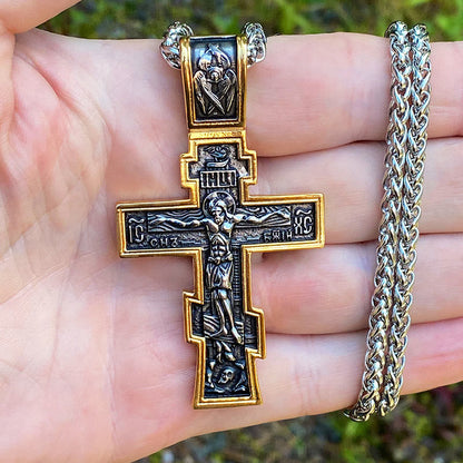 Large Antique Steel Cross Necklace