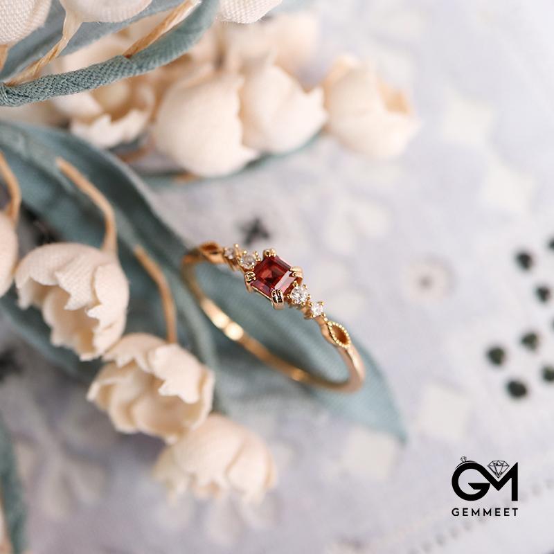 Vintage Square Garnet Gold Plated Ring