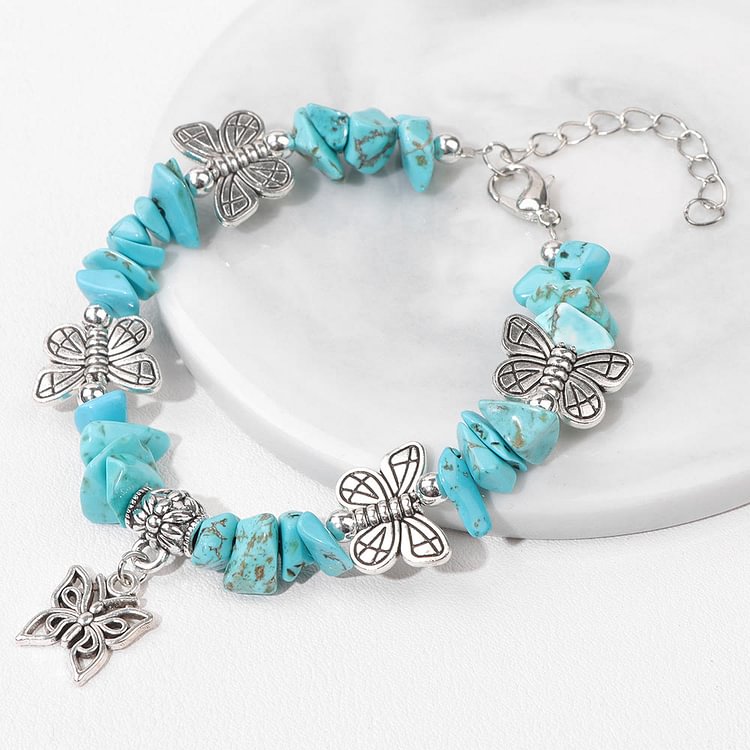 Colorful Crystal Rubble Butterfly Charm Bracelet