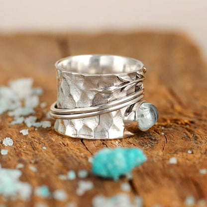 Boho Aquamarine Leaf Ring