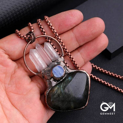 Clear Quartz Kyanite Heart Shape Labradorite Gemstone Necklace