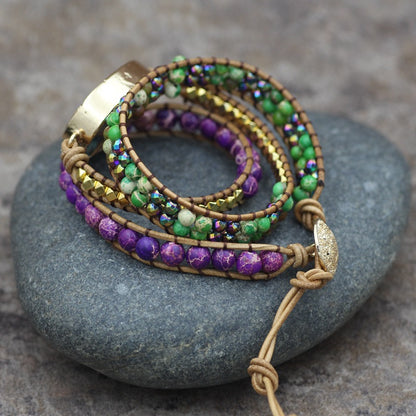 Colorful Turquoise Pendant Woven 3-Layer Bracelet