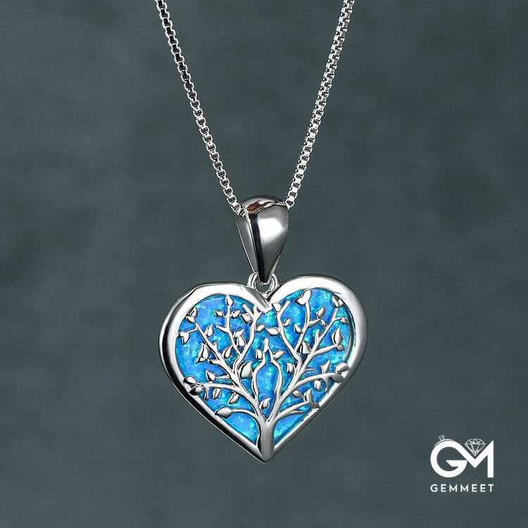 Tree of Life Opal Heart Necklace