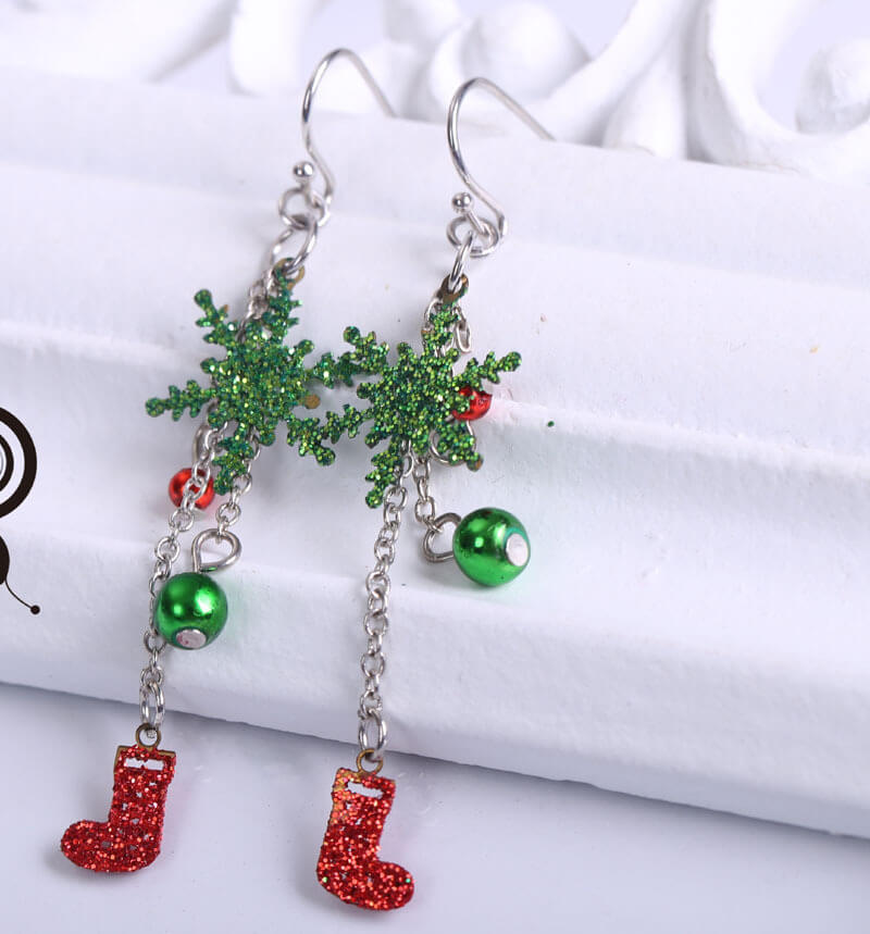 Christmas Present Dusting Onion Powder Openwork Snowflake Earrings