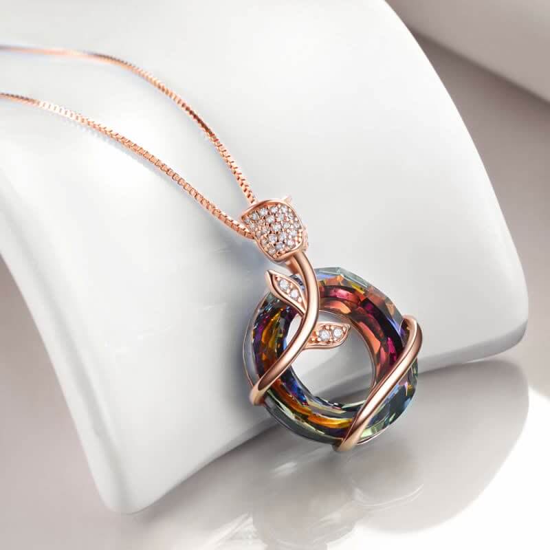 Women's Colorful Circle Rose Necklace and Earrings