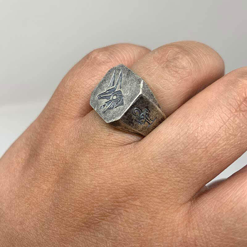 The God Of The Sky - Horus and Anubis Sterling Silver Ring