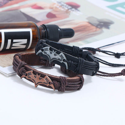 Handwoven Cowhide Bat Alloy Bracelet