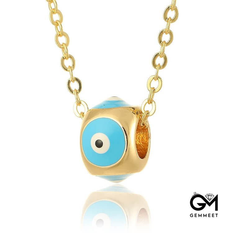 Oil Dripping Round Evil Eye Pendant Necklace