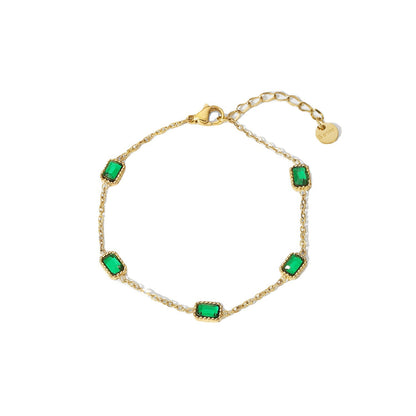 Rectangle Shape Green Crystal Chain Bracelet