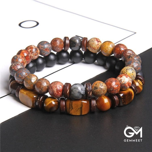 Olivenorma African Turquoise Tiger Eye Stone Bracelet Set