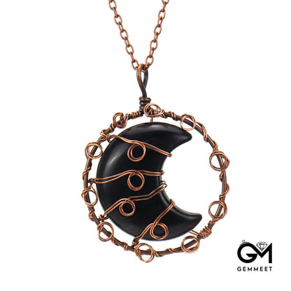 Copper Wire Crystal Moon Necklace