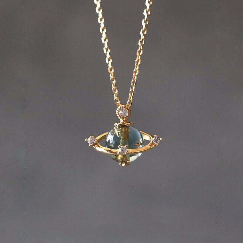 Delicate Blue Planet with Stars Necklace