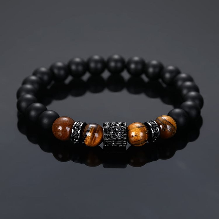 Men's Frosted Black Bead Tiger Eye Bracelet