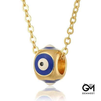 Oil Dripping Round Evil Eye Pendant Necklace