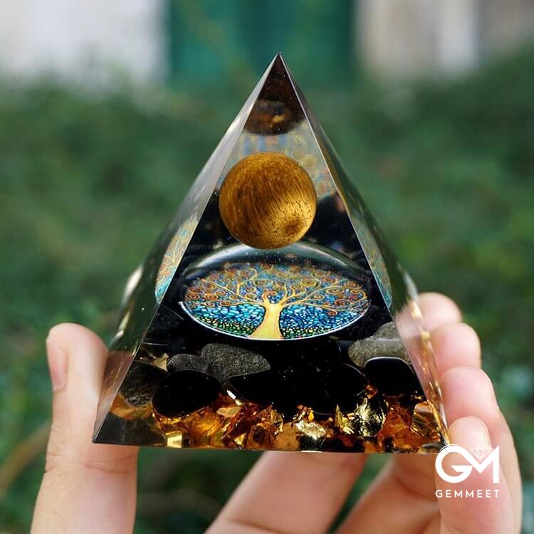 Tiger Eye Sphere & Obsidian Protection Orgone Pyramid