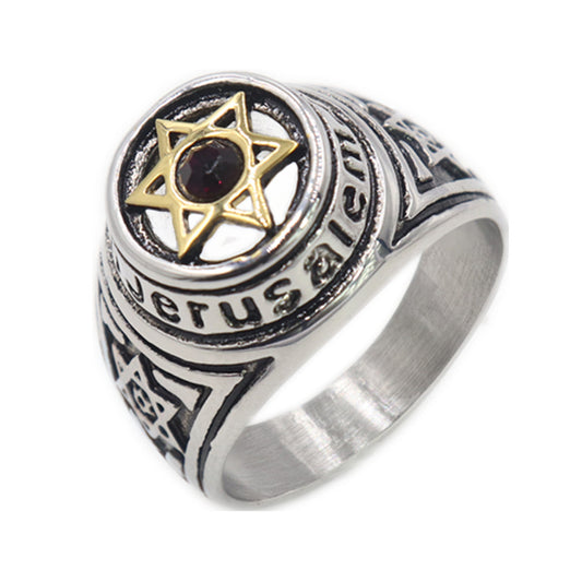 Hexagon Star Plated Diamond Diamond Titanium Steel Ring