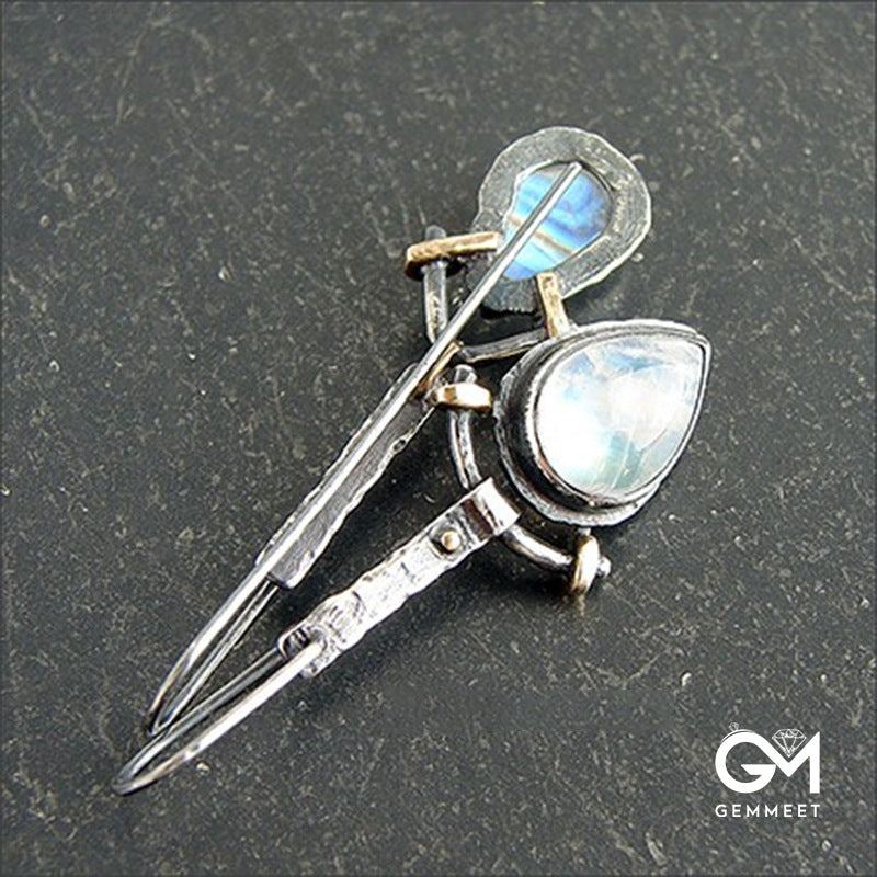 Asymmetrical Drop Moonstone Earrings