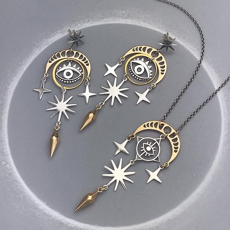 Evil Eye Star Moon Witch Earrings