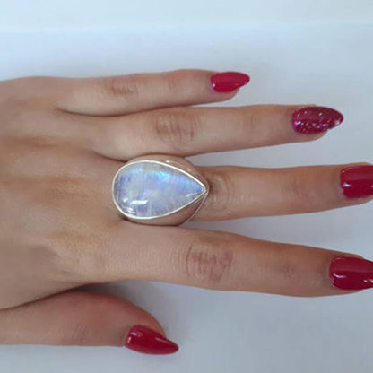 Cool Big Pear Cut Moonstone Punk Ring