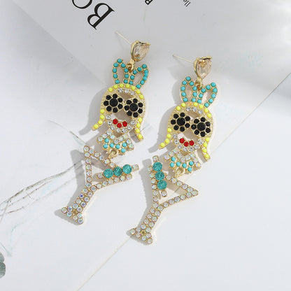 Cartoon Character Cute Long Alloy Inlaid Zircon Sparkling Earrings