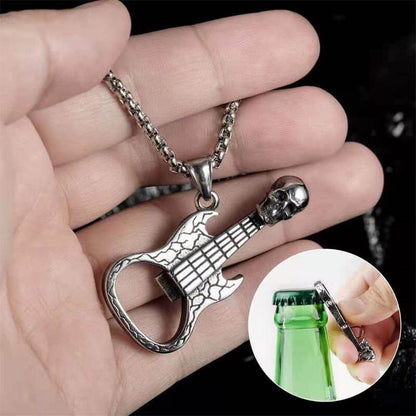 Men's Skull Guitar Bottle Opener Necklace