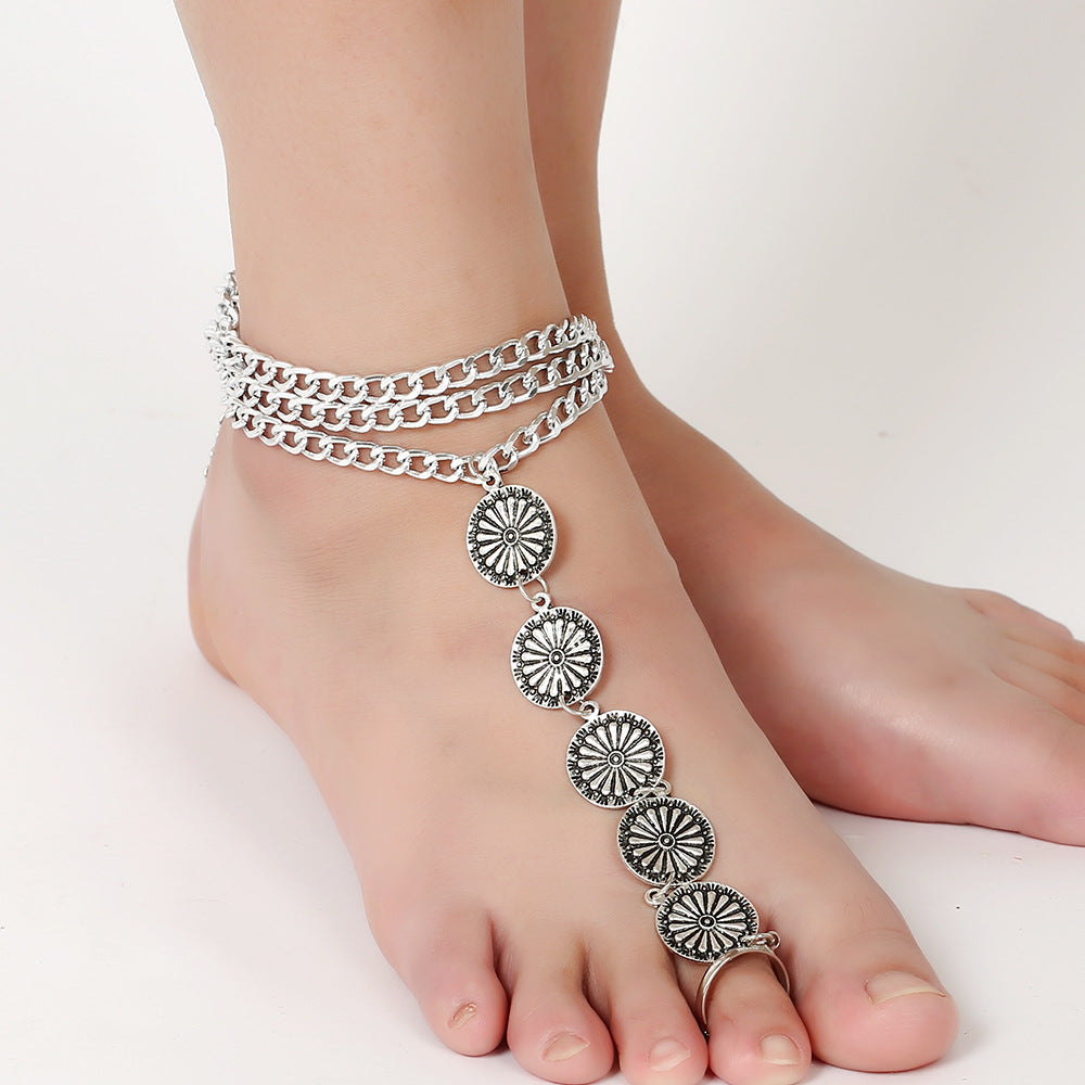 Bohemia Retro Flower Multi-layer Toe Ring Anklet