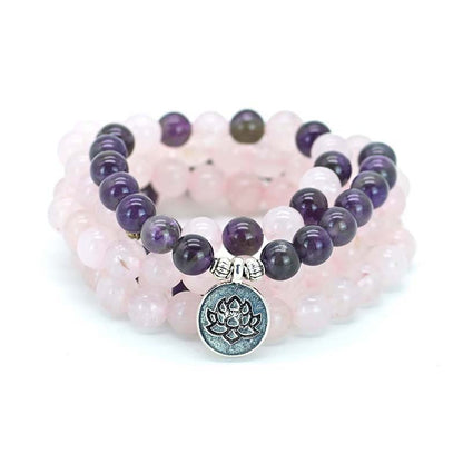 Amethyst Rose Quartz Lotus Symbol Bracelet Necklace