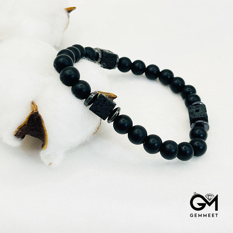 Matte Black Onyx with Cube Lava Bracelet