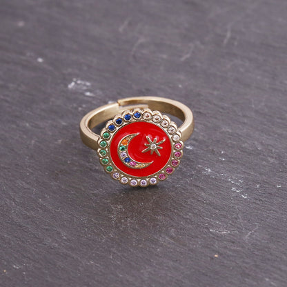 Copper Microinset Zircon Star Moon Ring