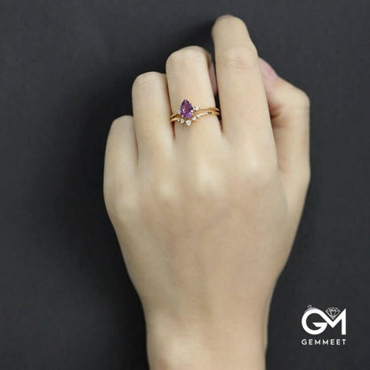 Teardrop Amethyst White Zircon Ring Set