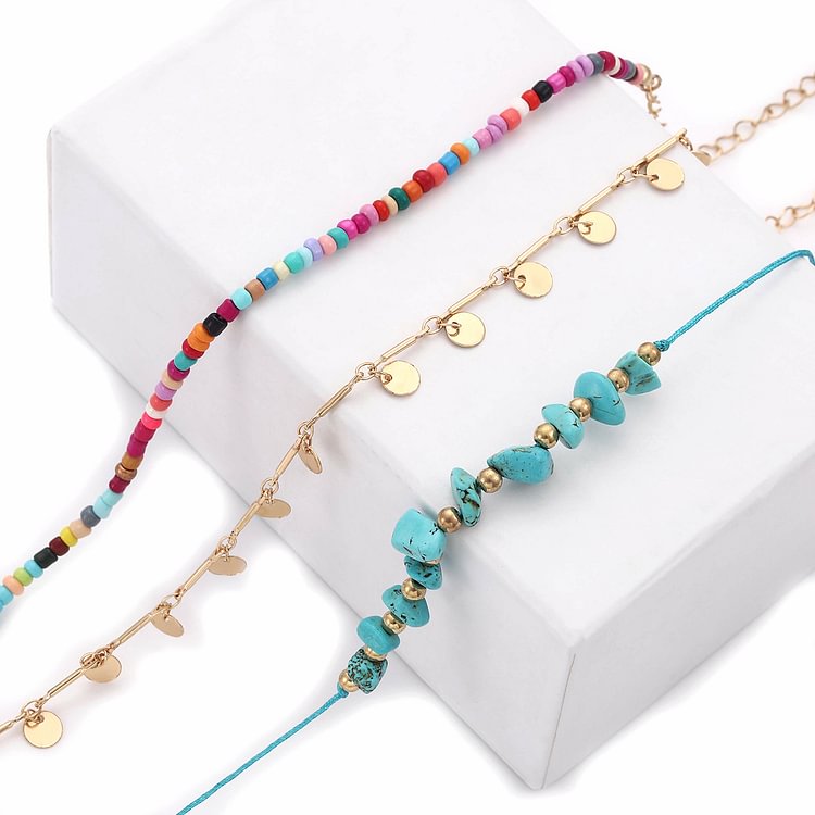 Turquoise Colored Beads Boho Anklet