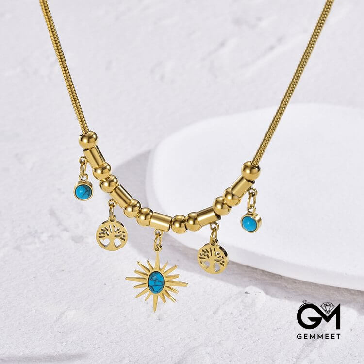 Turquoise Star Tree Of Life Pendant Necklace