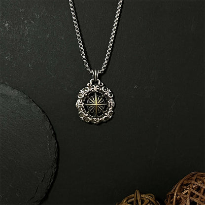 Men's Octagon Nautical Compass Pendant Necklace