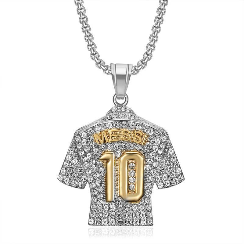 New Hip-hop Hiphop Jewelry Titanium Steel Gold-plated Inlaid Zircon Football MESSI10 Jersey Pendant