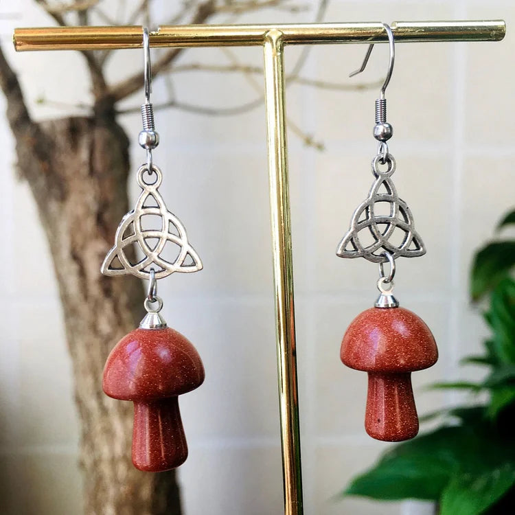 Natural Crystal Stone Cute Mushroom Shape Earrings