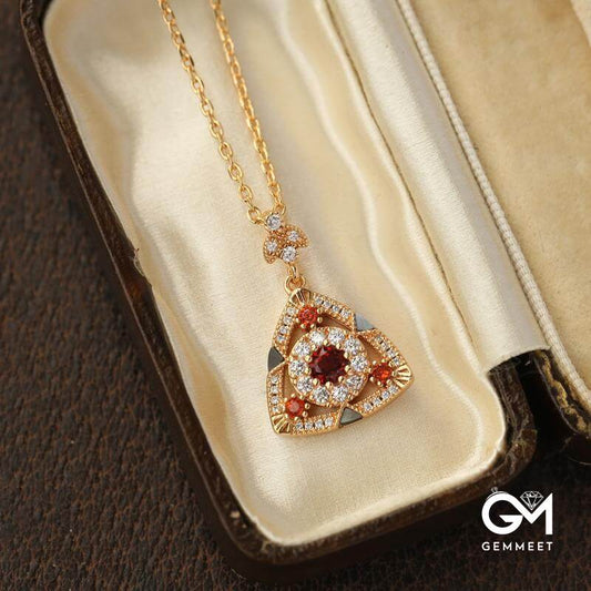 Triangle Vintage Red Garnet Gold Plated Necklace