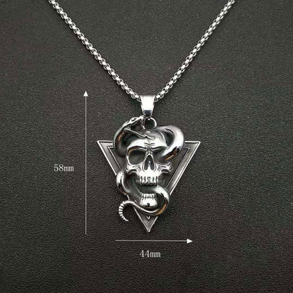 Vintage Skull and Snake Punk Titanium Steel Polished Skull Pendant