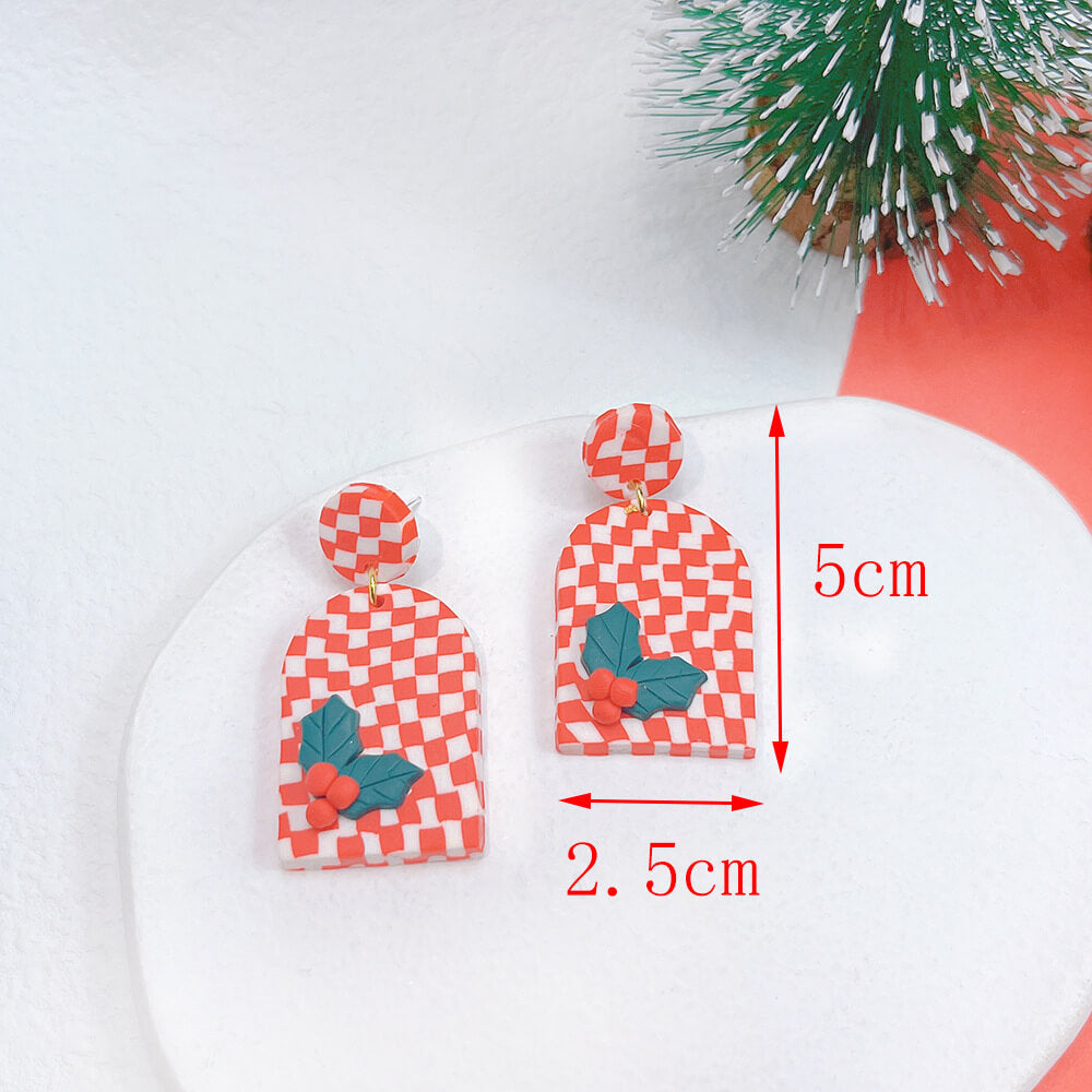 Christmas Earrings Ornament Plaid Geometric Snowman Stud Earrings